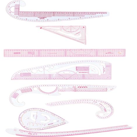 Ensemble de 8 règles courbes françaises, gabarit de dessin de vêtements, règle de mesure pour la conception de mode. (1/3)