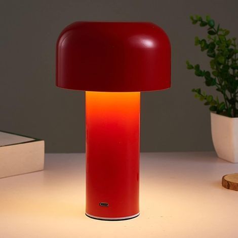 Lampe de Table LED, Lampe de Table Champignon Sans Fil Rechargeable, Lumière Changeante À Trois Couleurs, Réglage Tactile, Veilleuse Ambiante USB pour Tables de Chevet, Étagères, Bureaux(Rouge) (1/3)
