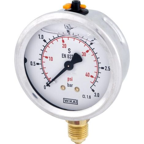 Glycerine pressure gauge 63 mm 3 bar bottom mount WIKA B711W063003D