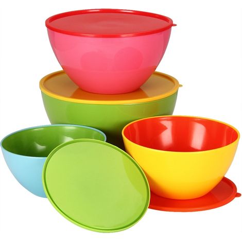 Plastic salad bowl set with lids 4 sizes stackable