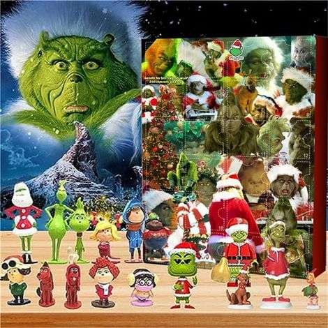 Calendrier de l'Avent 2024 Grinch Boîte Mystère, 24 cadeaux surprises de Noël, figurines mignonnes à collectionner, calendrier de compte à rebours avec jouets surprises, lot de figurines de collection (1/5)