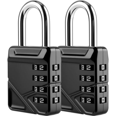 Lucchetto a combinazione a 4 cifre, lucchetto a combinazione resistente alle intemperie, custodia rinforzata per armadietto da palestra (confezione da 2, nero) (1/4)