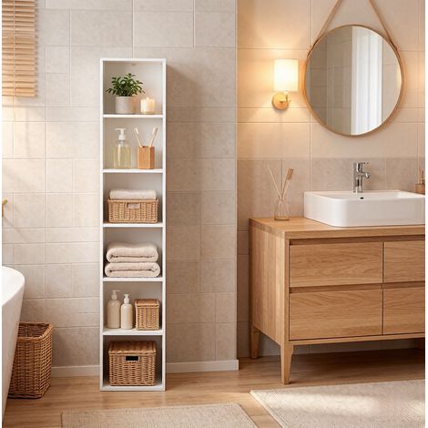 Mobile contenitore stretto 30 x 24 x 158,4 cm, 6 vani, bianco DESVIAE (1/5)