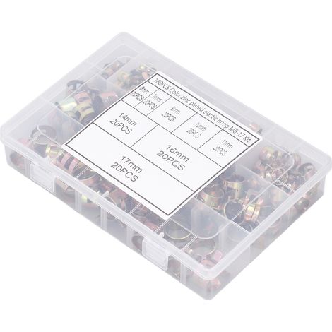 Assortiment de 160 colliers de serrage à ressort pour tuyaux, 8 types différents, de 6 à 17 mm, pour la fixation. (1/5)