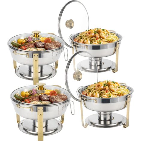 4-tlg Speisenwärmer Chafing Dish Speisenwärmer Set, rund, Edelstahl, Buffet Warmhalte-Set