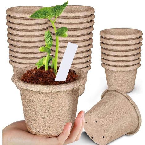 30 Pièces Godet Semis, 11CM Pot Semis en Fibre de Papier avec 20 étiquette, Godets de Repiquage en Plastique pour Plantes, pour Jardin, Potager, Serre (1/4)