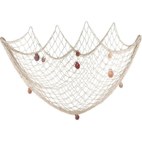 Filet de pêche 200 cm x 150 cm avec coquillages, décoration sur le thème de la plage pour une fête, la maison, le salon ou la chambre, style méditerranéen (1/5)