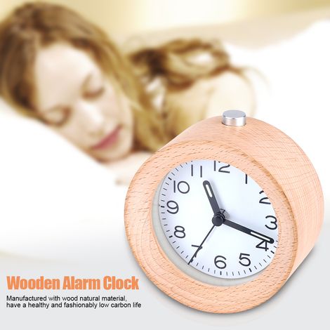 Réveil En Bois Rond - Fonction Snooze Et Veilleuse - Pour Bureau Ou Chambre À Coucher - 1 Pièce (1/5)
