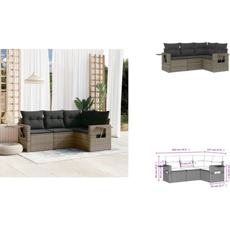 4-tlg. Garten-Sofagarnitur mit Kissen Grau Poly Rattan - Gartenmöbel - Sofasatz - Outdoor Möbel - Rattan Gartenmöbel - PE-Rattan (1/3)