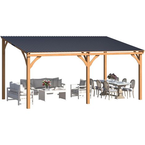 YODOLLA 3x4.8m Pergola Bois, Lean-to Hardtop Gazebo Outdoor Wood Cedar,Wall Mounted Pergola for Patio Decks Backyard