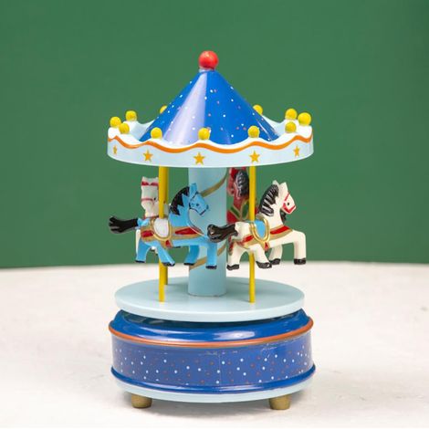 Mechanische Spieluhr aus Holz mit Karussellfunktion und der Melodie „Das Schloss im Himmel“ (Blau)