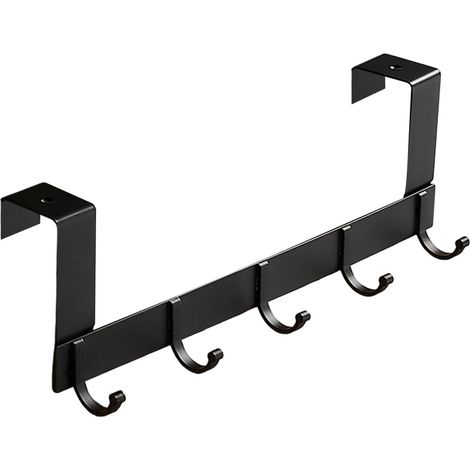 Crochet de porte avec 5 Crochets, Portemanteau de porte, Crochet de porte en aluminium sans perçage, adaptée pour Porte de salle de bain, porte de chambre, porte de cuisine(Noir) (1/5)