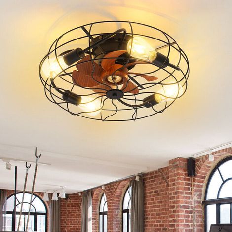 Ventilateur de plafond industriel avec cage (avec éclairage) - Pales en ABS - Montage encastré - 4 ampoules E26 (1/5)