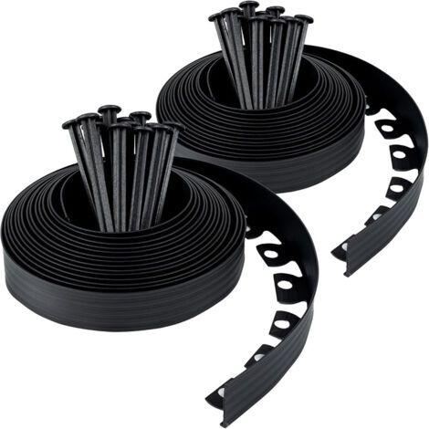 royaluxe-Bordure de jardin en plastique de 20 m avec 30 ancrages, barrière anti-racines avec pointes robustes, hauteur 50 mm, noir (1/5)