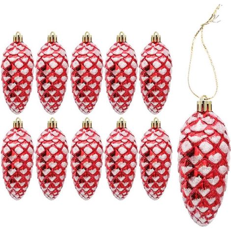 10 Pcs Grosses Boules de Noel Rouge à Paillettes - Pomme de Pin Sapin Noël - à Suspendre - Décoration Sapin de Noël (Rouge) (1/5)