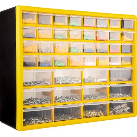 Armoire de rangement à 44 tiroirs à vis, fixation murale pour petites pièces avec séparateurs réglables, tiroir à outils en plastique pour garage, atelier et travaux manuels (1/5)
