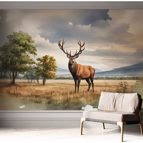 Selbsthaftend Tapete für Wohnzimmer Schlafzimmer Küche - Wanddekoration Majestätischer Hirsch 312x219 cm (1/5)