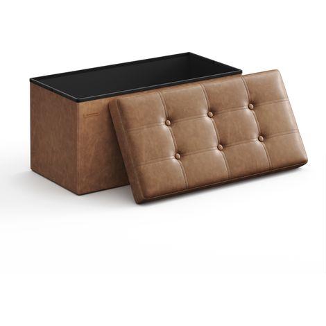 Banc de Rangement, Pouf Pliable, 38 x 76 x 38 cm, Bout de Lit, Repose-pieds, Coffre de Rangement, Charge jusqu'à 300 kg, pour Salon, Chambre, Entrée, Marron Café (1/5)