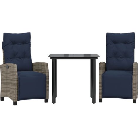 3 Piece Garden Dining Set with Cushions Grey Poly Rattan vidaXL (1/5)