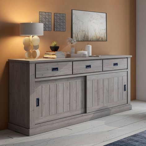 Credenza Malonno, Madia 2 Ripiani, 3 Cassetti, 2 Ante, 220x50x95h cm Grigio Rovere Grigio (1/3)