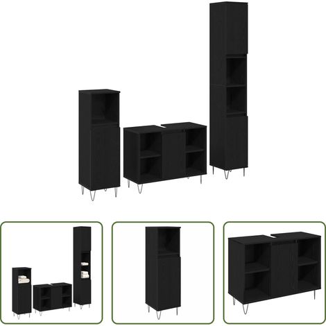 vidaXL Meuble sous lavabo -  Ensemble de mobilier de salle de bain 3 pcs Chêne noir (1/5)