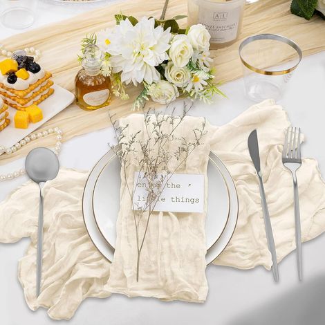 Lot de 6 serviettes en tissu beige, 50 x 50 cm, serviettes en lin pour événements et usage domestique, lavables et réutilisables (1/5)