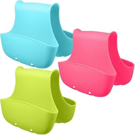 Lot de 3 paniers de rangement en silicone pour évier, avec éponge, savon et brosse. (1/4)