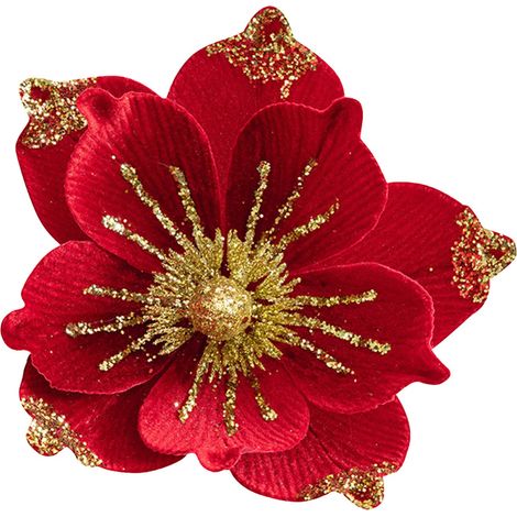 Fleurs De Magnolia À Paillettes - Décor De Noël Pour Arbre De Noël Couronne Vase Centre De Table - 20 cm - Lot De 1 (1/4)