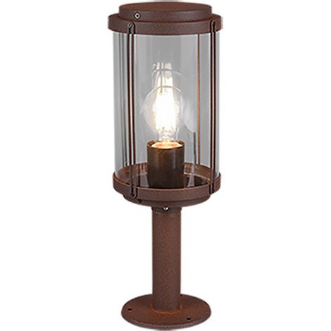 TANARO PALO DA ESTERNO FUSIONE DI ALLUMINIO EFFETTO RUGGINE CON DIFFUSORE VETRO TRASPARENTE IP44 H.40CM. E27 (1/4)