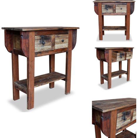 Table console bois de récupération mélangé 80x35x80 cm - Table Basse - Table D'appoint - Meubles Rustiques - Table Console Bois - Table Avec Tiroir (1/5)