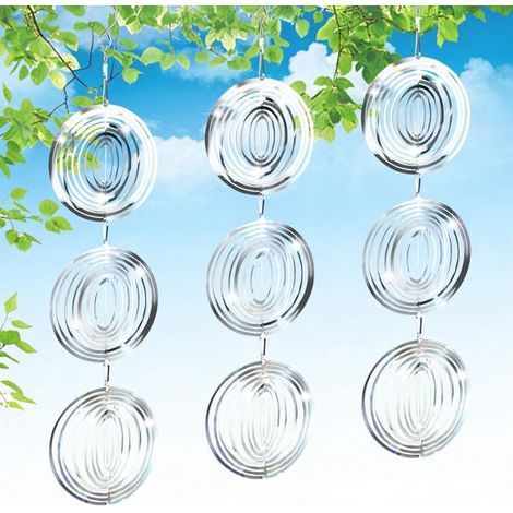Campanas de viento reflectantes redondas 3D para ahuyentar pájaros (juego de 3 piezas) - Disuasivo para pájaros de jardín exterior giratorio de 360 grados (1/5)
