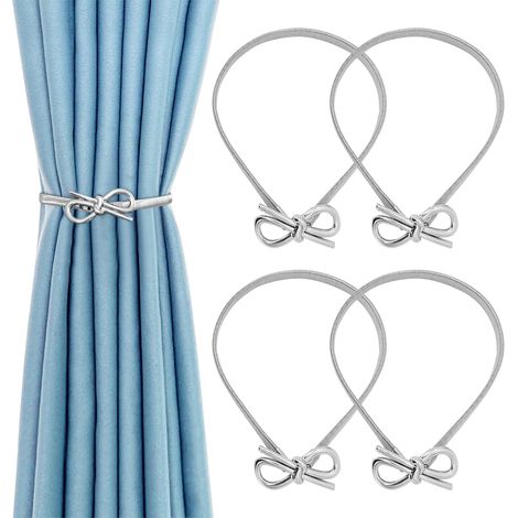4 pièces supports de rideaux, supports de rideaux à nœud argenté, support de rideau, sangles de rideau, boucle de rideau, boucles de rideau pour la décoration du salon, du bureau et de la chambre à co (1/5)
