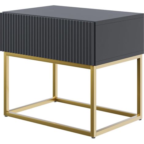 Selsey VELDIO - Comodino - 50 cm - nero con gambe dorate (1/5)