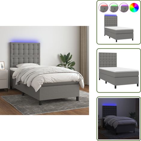 Sommier à lattes de lit avec matelas et LED Gris foncé 90x190cm - Sommier Tapissier - Lit Avec Led - Matelas À Ressorts Ensachés - Tête De Lit Ajustable - Éclairage LED (1/5)