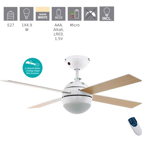 Fan Fan Blanc et bois avec lampe - 56036 (1/5)