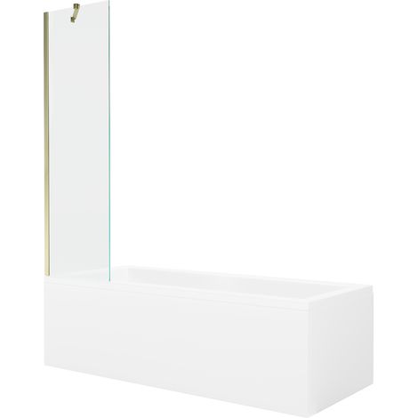 Mexen Cubik vasca da bagno rettangolare 160 x 70 cm con pannellatura e paravento a un'anta 50 cm, trasparente, dorato (1/5)
