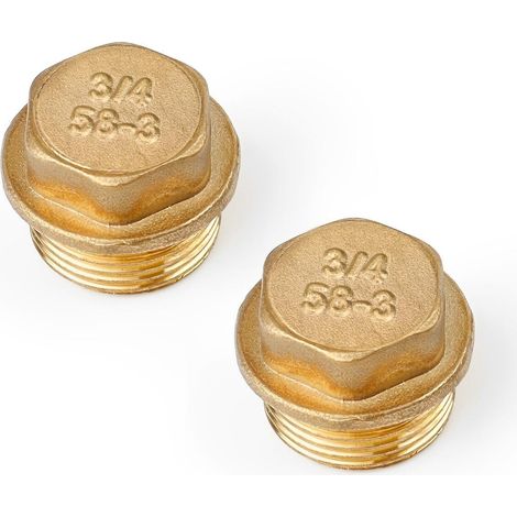 Bouchons de Tuyau Laiton, 2 Pieces 3/4" Bouchons de Tuyau Hexagone, Bouchon Laiton Tuyaux Accessoires Pour Radiateurs, Collecteurs et Systèmes D'eau (1/5)