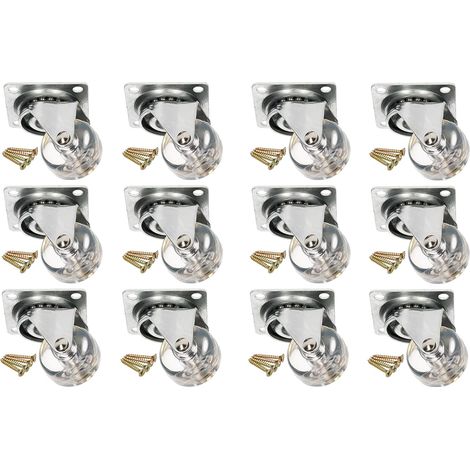 KOTARBAU Lot de 12 roulettes de meuble transparentes Ø 35 mm Pour tous les types de sols Roulettes pivotantes en caoutchouc Roulettes de transport Pour canapés coulissantes (1/5)