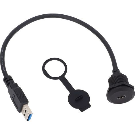 Câble de montage encastré de Type C vers USB femelle mâle de 30cm, filetage 13/16 pouces avec couvercle anti-poussière pour véhicules bateaux 5-20V 1-3A (1/5)