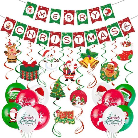 Kit de décoration de Noël : Bannière Joyeux Noël, ballons, guirlandes suspendues, décorations de fête festives (1/5)