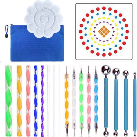Kit de 20 outils de pointillage mandala pour peinture DIY : pochoirs, palette, pinceaux, gaufrage multifonction pour toiles, galets, coloriage, dessin, loisirs créatifs et décoration. (1/5)