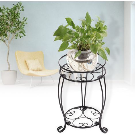 Support métal double étage pour pots de fleurs, porte-plante en fer forgé style européen, décoratif intérieur extérieur (1/5)