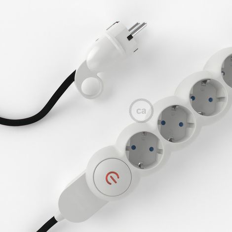 creative cables - Multipresa tedesca con cavo in tessuto nero lucido e spina Schuko con anello comfort (1/4)