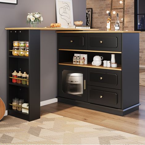 Table bar 125-181 x 39 x 104,5 cm noire avec rotation à 360° et rangement intégré (1/5)