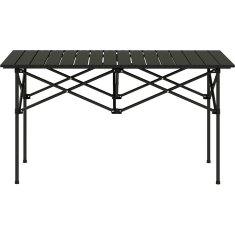 Campingtisch klappbar 95x55 cm, Aluminium, leicht, mit aufrollbarer Tischplatte und X-Rahmen, Falttisch für 2 Personen, Garten, Balkon & Camping, Schwarz