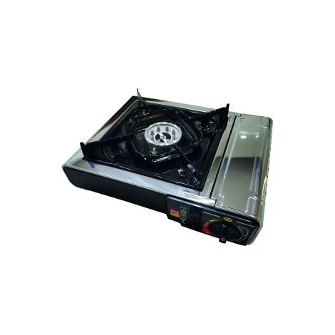 Réchaud à gaz portable 1 feu – Allumage piézoélectrique – Puissance 2,1 kW – Consommation 160 g/h – Dimensions 34x28x11,5 cm