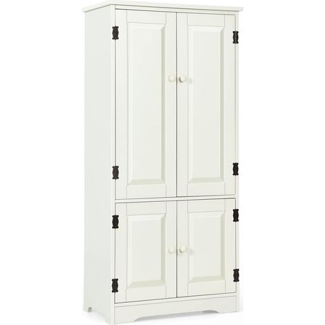 COSTWAY Armario Vertical Madera, Organizador de Doble Puerta con Repisa Regulable y Dispositivo Antivuelco (Blanco) (1/5)