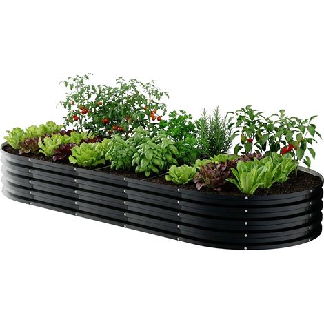 Niwa - Hochbeet oval für den Außenbereich 180x90x30 cm aus schwarzem Edelstahl