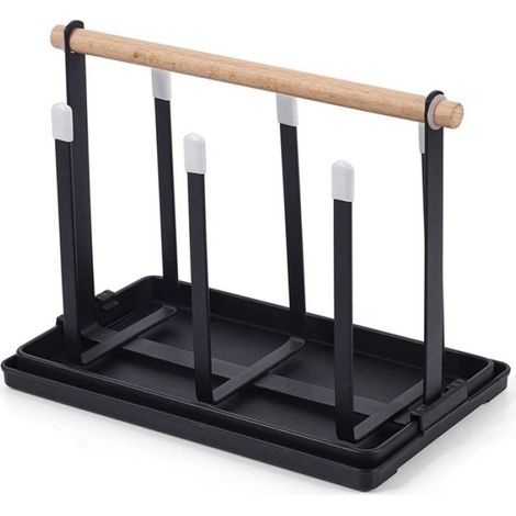 Porte-Bouteilles - Égouttoir À Vaisselle - Sèche-Bouteilles Vertical 90° - Pour Bouteilles Verre Gobelets Biberons - 6 Emplacements - Métal Noir - 24 x 14,5 x 19 cm (1/5)