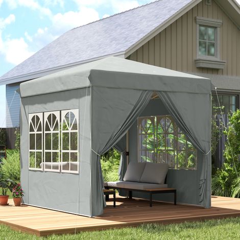 Carpa Plegable 2,5x2,5 m Pop-up con Altura Ajustable 3 Niveles 4 Laterales Ventanas y Bolsa UPF50+ Impermeable Gris